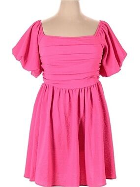 SHEIN Hot Pink Puff-Sleeve Mini Dress